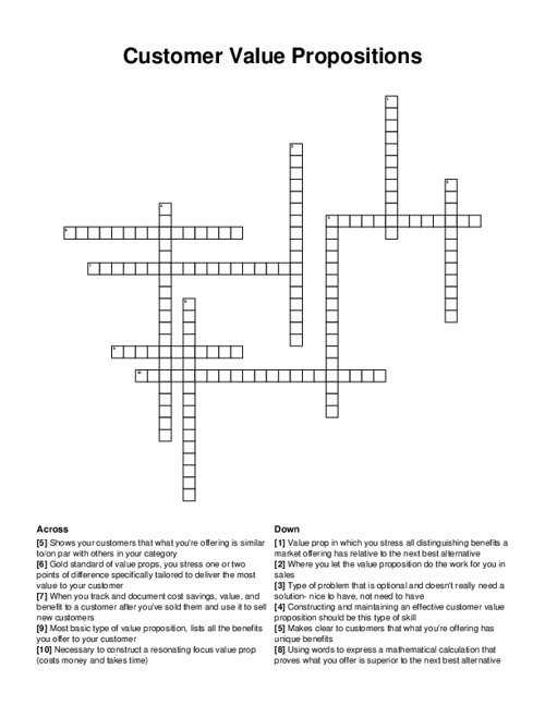 Customer Value Propositions Crossword Puzzle