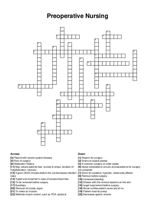 Preoperative Nursing Crossword Puzzle
