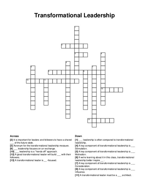 Transformational Leadership Crossword Puzzle