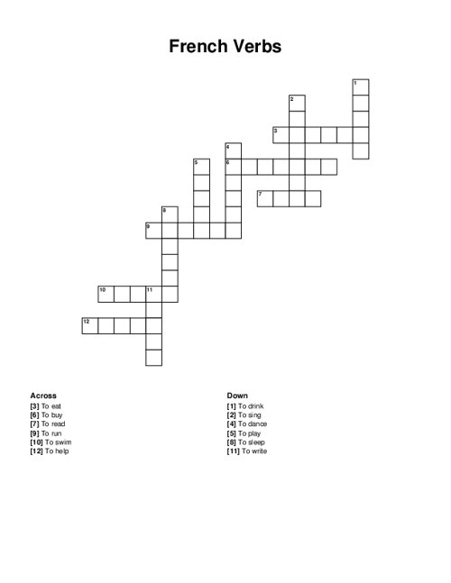 French Verbs Crossword Puzzle