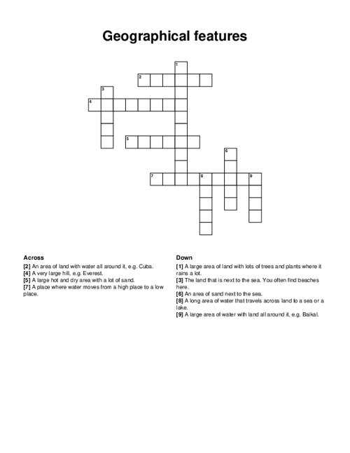 Geographical features Crossword Puzzle