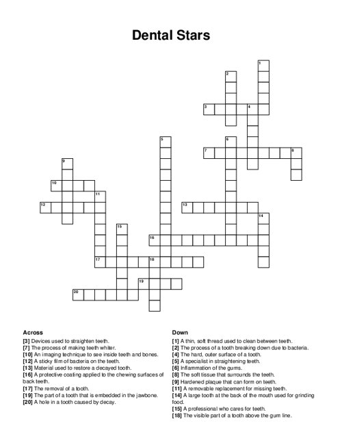 Dental Stars Crossword Puzzle