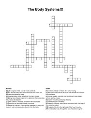 The Body Systems!!! crossword puzzle