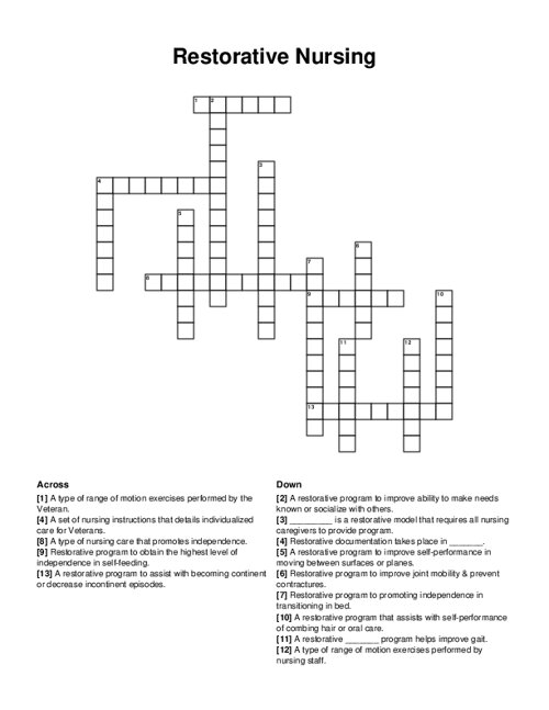 Restorative Nursing Crossword Puzzle