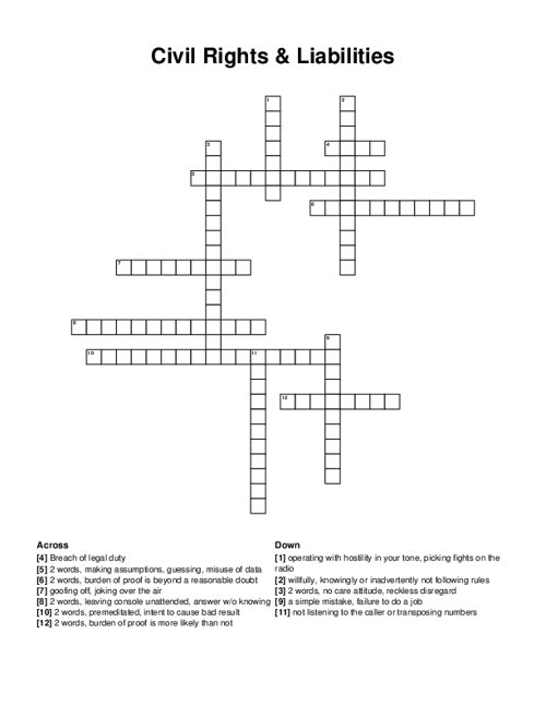 Civil Rights & Liabilities Crossword Puzzle