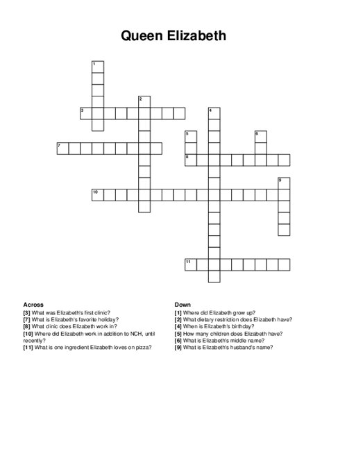 Queen Elizabeth Crossword Puzzle