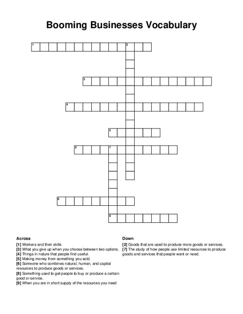 Booming Businesses Vocabulary Crossword Puzzle