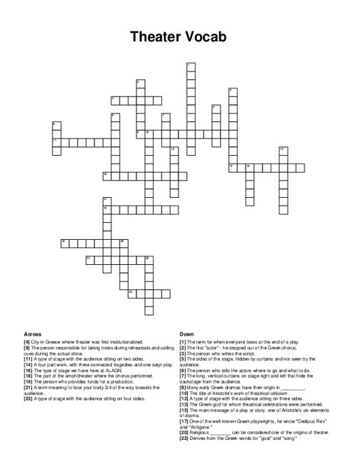 Theater Vocab Crossword Puzzle