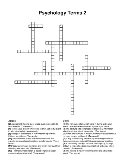 Psychology Terms 2 Crossword Puzzle