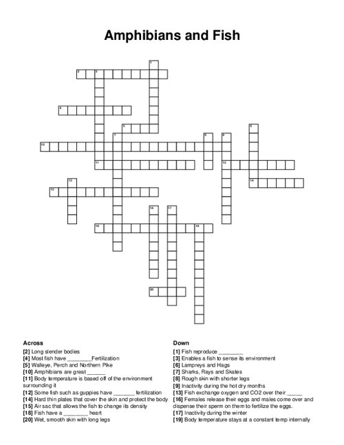 Amphibians and Fish Crossword Puzzle