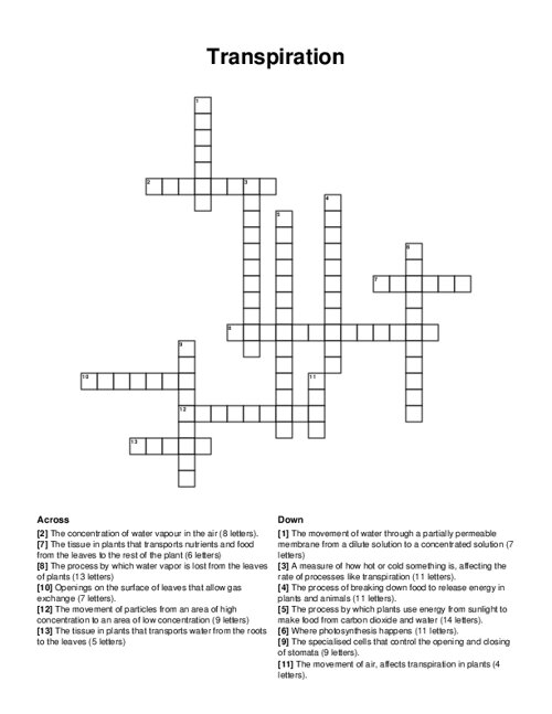 Transpiration Crossword Puzzle