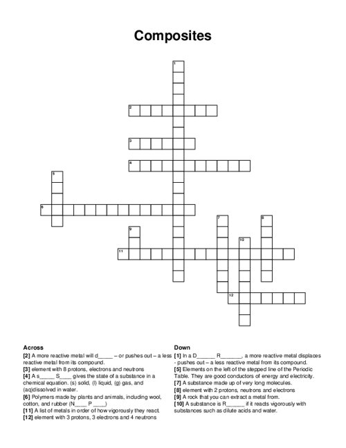Composites Crossword Puzzle
