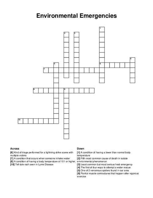 Environmental Emergencies Crossword Puzzle