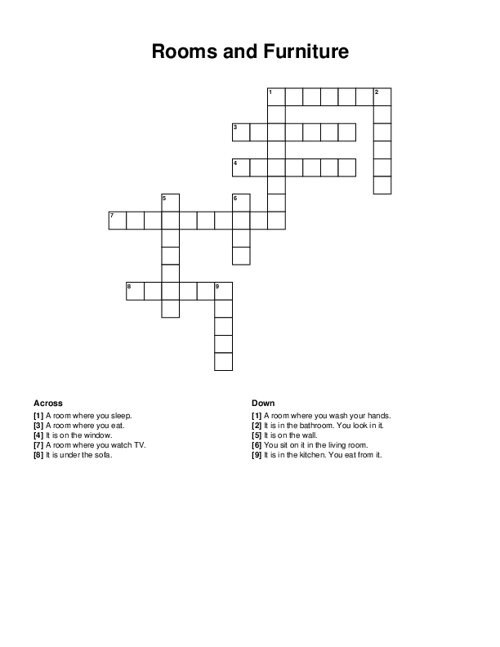 Rooms and Furniture Crossword Puzzle