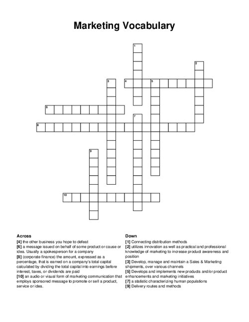 Marketing Vocabulary Crossword Puzzle