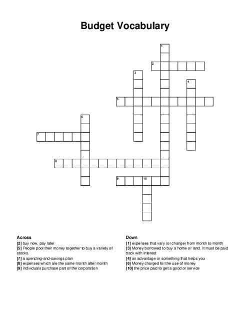 Budget Vocabulary Crossword Puzzle