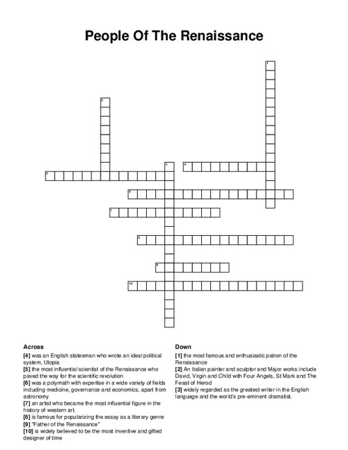 People Of The Renaissance Crossword Puzzle