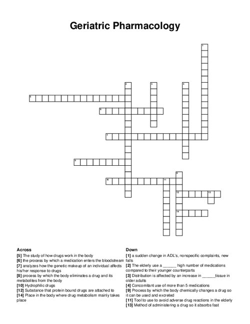 Geriatric Pharmacology Crossword Puzzle