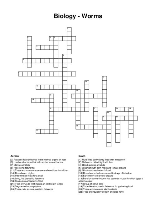 Biology - Worms Crossword Puzzle