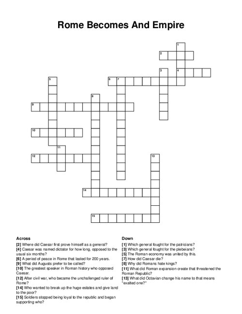 Rome Becomes And Empire Crossword Puzzle