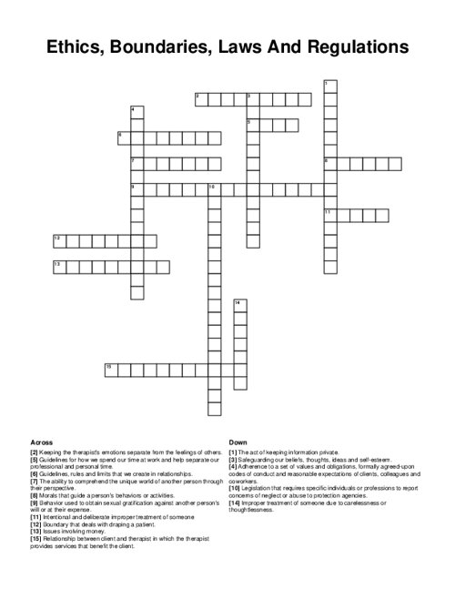 Ethics, Boundaries, Laws And Regulations Crossword Puzzle
