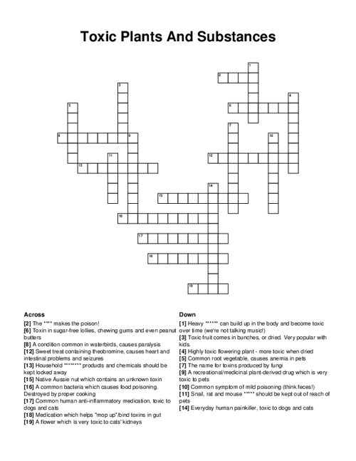 Toxic Plants And Substances Crossword Puzzle