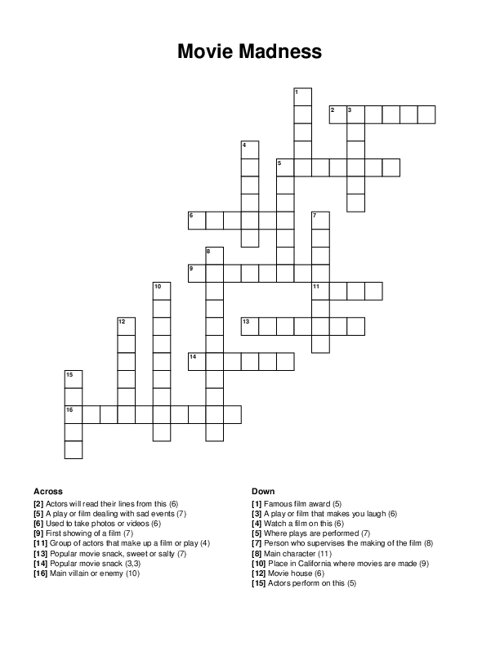 Movie Madness Crossword Puzzle