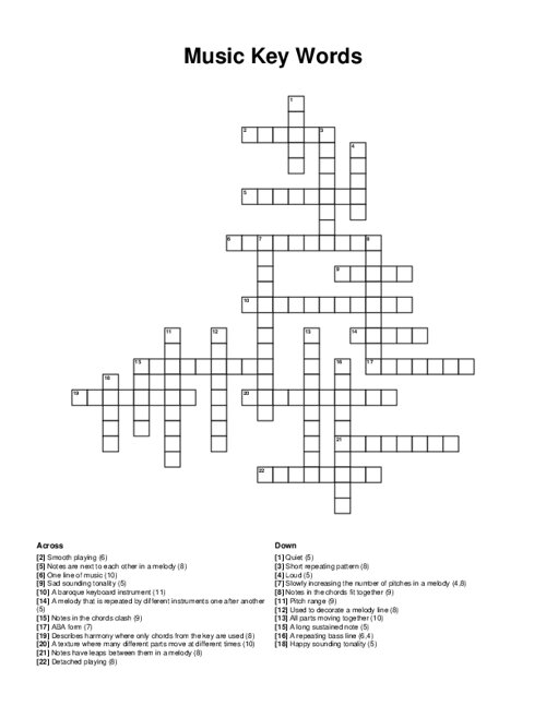 Music Key Words Crossword Puzzle