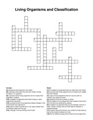 Living Organisms and Classification crossword puzzle