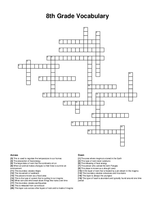 8th Grade Vocabulary Crossword Puzzle