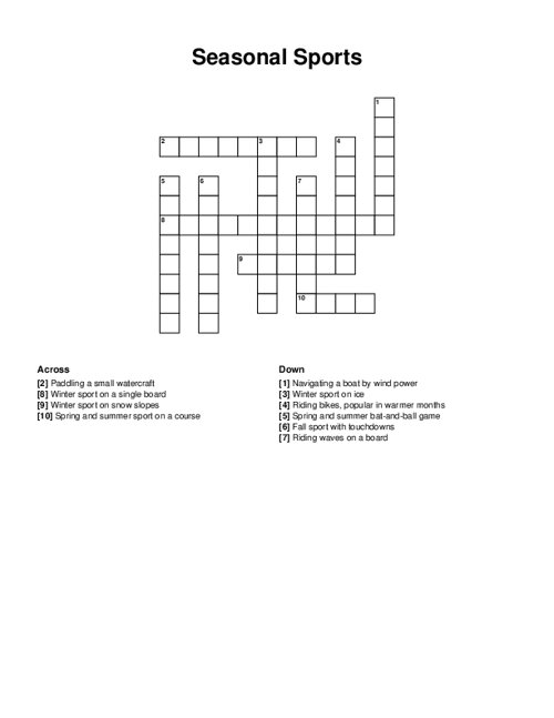 Seasonal Sports Crossword Puzzle