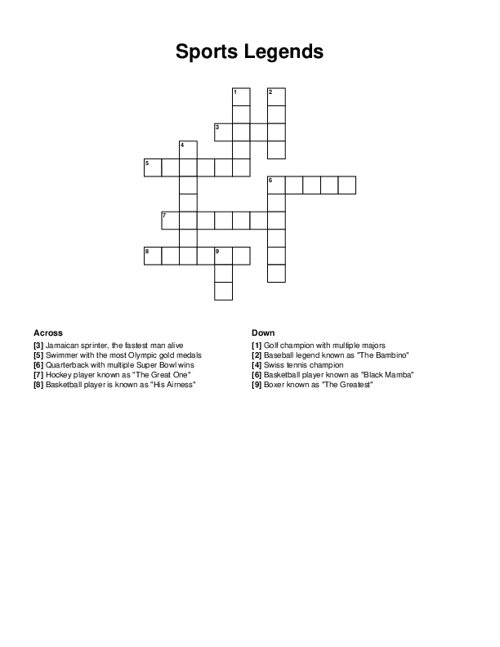 Sports Legends Crossword Puzzle