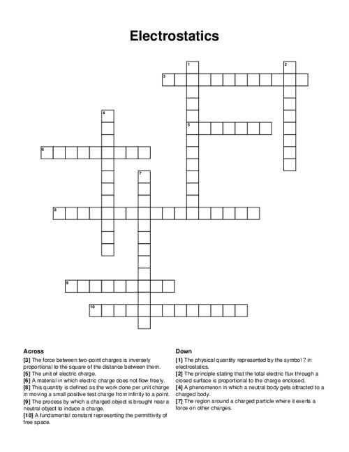 Electrostatics Crossword Puzzle