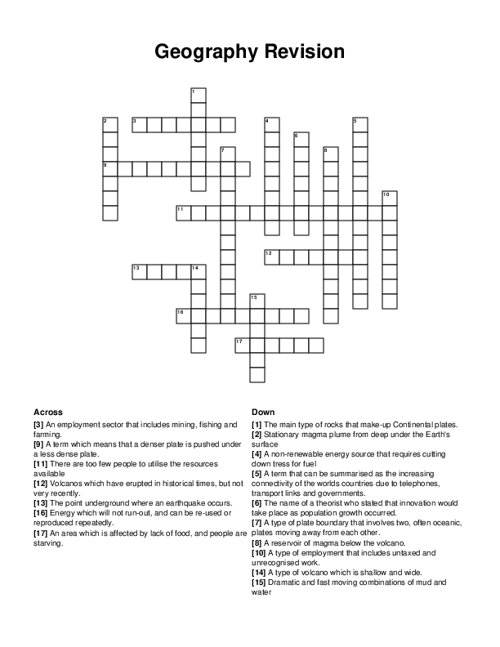 Geography Revision Crossword Puzzle