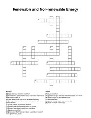 Renewable and Non-renewable Energy crossword puzzle