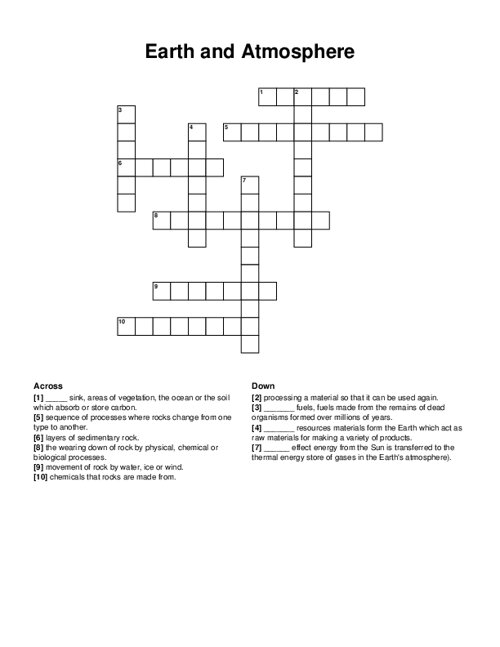 Earth and Atmosphere Crossword Puzzle