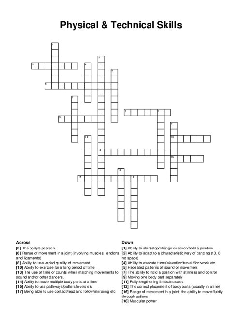 Physical & Technical Skills Crossword Puzzle