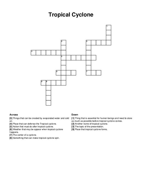 Tropical Cyclone Crossword Puzzle