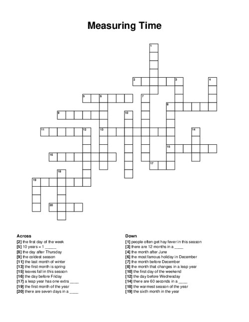 Measuring Time Crossword Puzzle