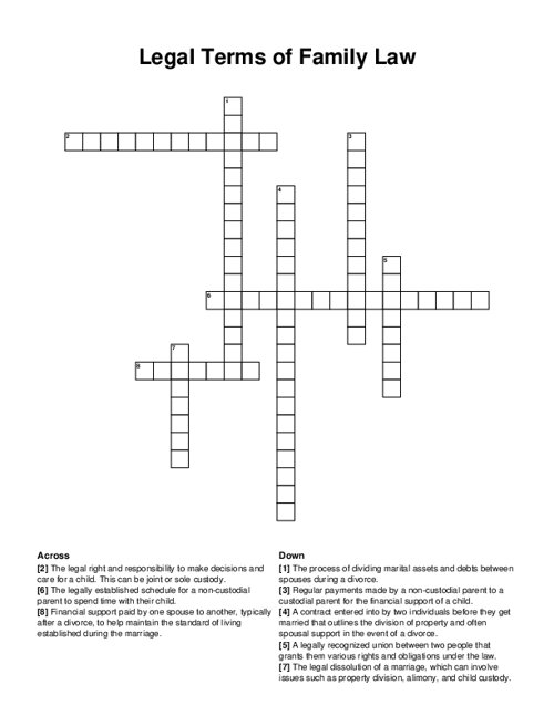 Legal Terms of Family Law Crossword Puzzle