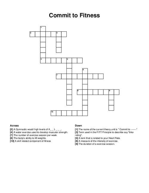 Commit to Fitness Crossword Puzzle