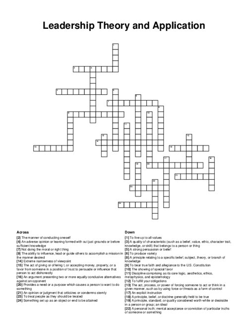 Leadership Theory and Application Crossword Puzzle