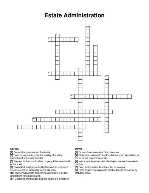 Estate Administration Crossword Puzzle