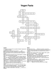 Vegan Facts crossword puzzle