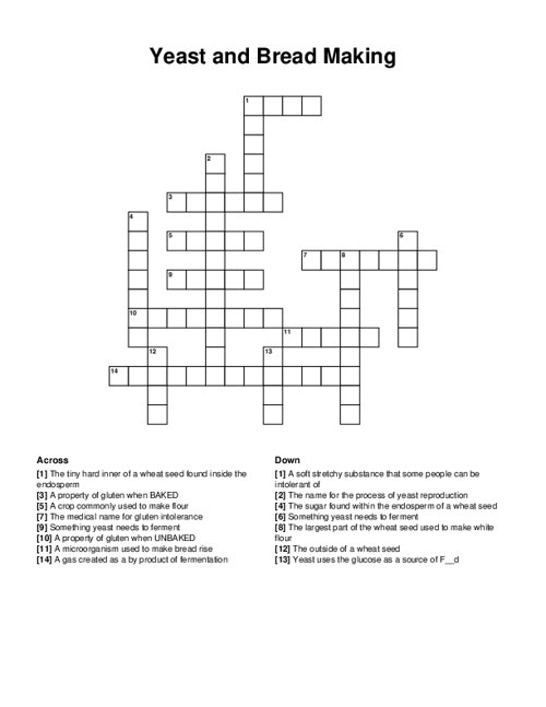 Yeast and Bread Making Crossword Puzzle