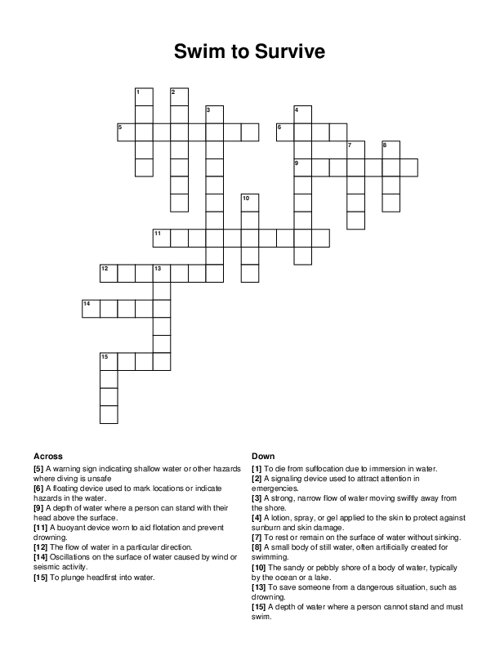 Swim to Survive Crossword Puzzle