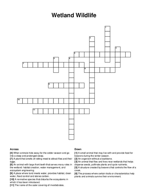 Wetland Wildlife Crossword Puzzle