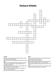 Wetland Wildlife Crossword Puzzle