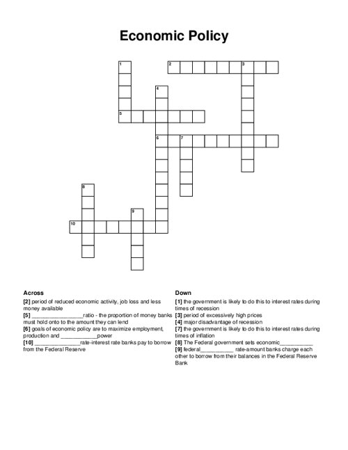 Economic Policy Crossword Puzzle