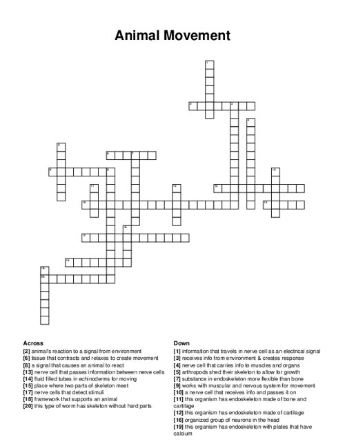 Animal Movement Crossword Puzzle